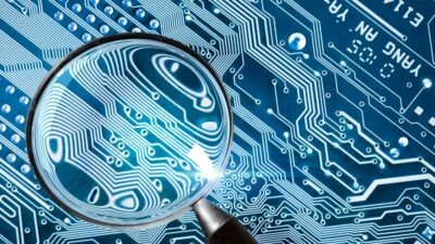 Fee Computer - computer security system and a magnifying glass