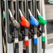 Guns at the gas station closeup, nobody