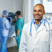 Portrait of african american doctor in hospital