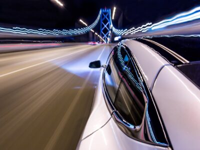 Tesla over Bay Bridge