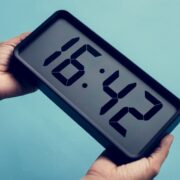 Digital clock on blue background