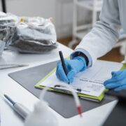 Organic Certification Laboratory. Filling a Form for Organic Certification Procedure