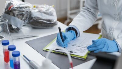 Organic Certification Laboratory. Filling a Form for Organic Certification Procedure